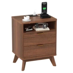 Modern Bedroom Nightstand With 2 Drawers, Wooden Sofa Side Table With Storage, Accent Bedside Table For Small Space, Narrow End Table -Garvee Sales GUEST 25153ed1 9b8a 4960 9660 0975ec2c690a