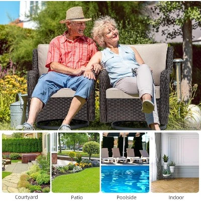 3 Pieces Outdoor Wicker Swivel Rocker Patio Set, 360-Degree Swivel Rocking Chair Elegant Wicker Patio Bistro Set With Tempered Glass Top Side Table 5 3 Pieces Outdoor Wicker Swivel Rocker Patio Set, 360-Degree Swivel Rocking Chair Elegant Wicker Patio Bistro Set With Tempered Glass Top Side Table - Image 5
