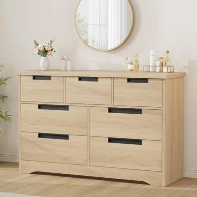 7 Drawer Dresser For Bedroom, Modern Double Dresser Organizer With Embedded Handles Design, Wooden Chest Of Drawers For Living Room, Nursery, Hallway 7 7 Drawer Dresser For Bedroom, Modern Double Dresser Organizer With Embedded Handles Design, Wooden Chest Of Drawers For Living Room, Nursery, Hallway - Image 7