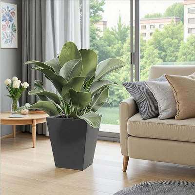 18" Outdoor Flower Plant Pots, Outsunny Tall Planters With Drainage Hole, Indoor Planters For Porch, Front Door, Entryway, Patio And Deck Black 3 18" Outdoor Flower Plant Pots, Outsunny Tall Planters With Drainage Hole, Indoor Planters For Porch, Front Door, Entryway, Patio And Deck Black - Image 3