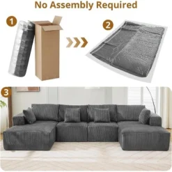 137" Sectional Couch Cloud Modular Modern U-Shaped Sofa With Chaise Lounge, Corduroy Fabric, No Assembly Required -Garvee Sales GUEST 269452d9 0e82 4ca9 bc96 365af8126212