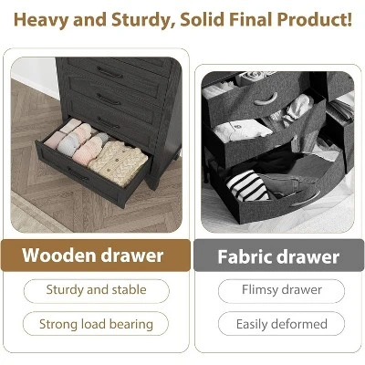 5 Dresser For Bedroom, 41.3" Tall Vertical Drawer Dresser With Storage Freestanding, Wooden Closet Storage Chest For Living Room, Bedroom, Entryway 4 5 Dresser For Bedroom, 41.3" Tall Vertical Drawer Dresser With Storage Freestanding, Wooden Closet Storage Chest For Living Room, Bedroom, Entryway - Image 4