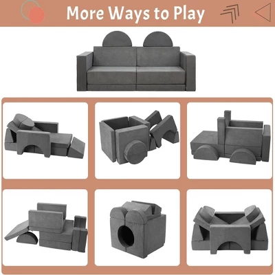 8Pcs Modular Kids Couch Sofa Set For Playroom Bedroom, Grey Comfort Toddler Convertible Sofa Foam Playset 6 8Pcs Modular Kids Couch Sofa Set For Playroom Bedroom, Grey Comfort Toddler Convertible Sofa Foam Playset - Image 6