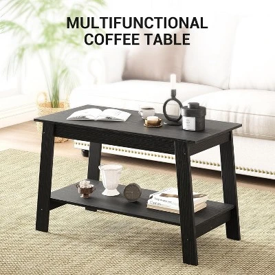 Coffee Table, Small Living Room Tables, 2-Tier Rustic Coffee Table For Living Room, Modern Farmhouse Rectangular Wood Table For Home 2 Coffee Table, Small Living Room Tables, 2-Tier Rustic Coffee Table For Living Room, Modern Farmhouse Rectangular Wood Table For Home - Image 2