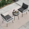 Garnee 3 Pieces Patio Bistro Set, Outdoor Wicker Set With Coffee Table, All-Weather Rattan Balcony Furniture For 3 With Table & Cushions