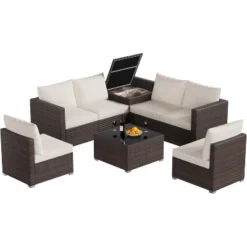 8-Piece Outdoor Patio Furniture Set, Modular Pe Rattan Wicker Sectional Sofa With Glaass Top Table For Garden And Backyard, All-Weather Design, Beige 13 8-Piece Outdoor Patio Furniture Set, Modular Pe Rattan Wicker Sectional Sofa With Glaass Top Table For Garden And Backyard, All-Weather Design, Beige -Garvee Sales GUEST 2715182e 51a7 4142 a44b ef9e6cb0bd08