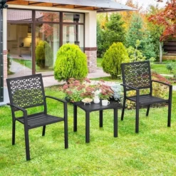 3-Piece Bistro Set, Outdoor Bistro Set, Stackable Metal Square Table And Chairs, Small Conversation Set Patio Furniture For Backyard, Deck 11 3-Piece Bistro Set, Outdoor Bistro Set, Stackable Metal Square Table And Chairs, Small Conversation Set Patio Furniture For Backyard, Deck -Garvee Sales GUEST 271ea810 fd3b 4dd1 8495 285c0d1c90bc