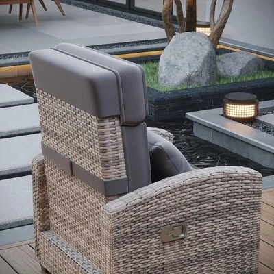 Garvee Outdoor Recliner Chair, Rattan Lounge Chair With Adjustable Backrest & Footrest, 150° Lay Flat, Flip-Up Table, Removable Cushion 2 Garvee Outdoor Recliner Chair, Rattan Lounge Chair With Adjustable Backrest & Footrest, 150° Lay Flat, Flip-Up Table, Removable Cushion - Image 2