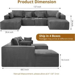 137" Sectional Couch Cloud Modular Modern U-Shaped Sofa With Chaise Lounge, Corduroy Fabric, No Assembly Required -Garvee Sales GUEST 273a5f31 9959 45b3 9b58 611b121f9380