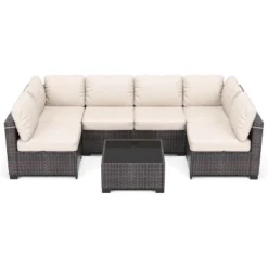 7 PCS Outdoor Patio Furniture Set, Wicker Sectional Sofa Set Rattan Modular Conversation Couch Set With Cushions For Outside, Garden, Balcony, Porch 15 7 PCS Outdoor Patio Furniture Set, Wicker Sectional Sofa Set Rattan Modular Conversation Couch Set With Cushions For Outside, Garden, Balcony, Porch -Garvee Sales GUEST 275fbe8e 4452 4671 ba77 a4ed7d1604b2