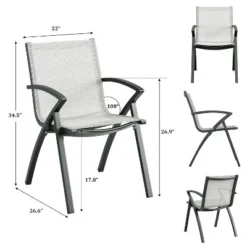 Aluminum Outdoor Dining Chairs - Quick-Dry Textilene Fabric, Ergonomic Design For Patio, Poolside, Restaurants - All-Weather Rust-Resistant Gray