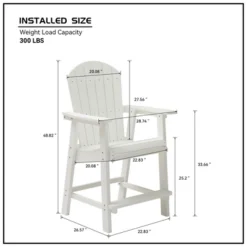Bar Chair With Armrest,Patio Bar Chair Set Of 2, White