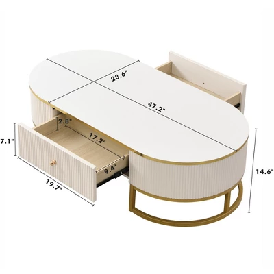 Oval Coffee Table, Modern Side Table With 1 Drawer & Curved Profile Design Metal Legs, Oval Sofa Table For Home Office Living Room Reception Room 4 Oval Coffee Table, Modern Side Table With 1 Drawer & Curved Profile Design Metal Legs, Oval Sofa Table For Home Office Living Room Reception Room - Image 4