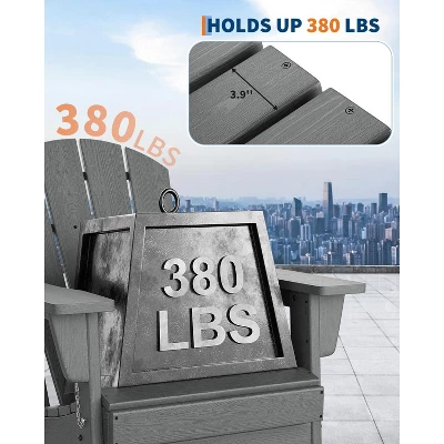 Folding Adirondack Chairs Set Of 2 With Side Table - HDPE Poly Lumber, 380lb Capacity & Weather-Resistant For Patio, Fire Pit 2 Folding Adirondack Chairs Set Of 2 With Side Table - HDPE Poly Lumber, 380lb Capacity & Weather-Resistant For Patio, Fire Pit - Image 2