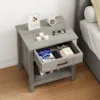 Farmhouse Nightstand, Rustic End Side Table With Drawer And Storage Shelf, Gray Night Stand Bedside Table