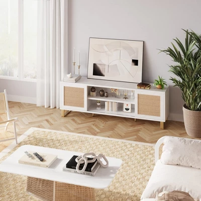 Garvee 65 Inch Rattan TV Stand, Entertainment Center With Doors And Shelves, Modern TV Console Table, Low TV Console Media Cabinet For Living Bedroom 7 Garvee 65 Inch Rattan TV Stand, Entertainment Center With Doors And Shelves, Modern TV Console Table, Low TV Console Media Cabinet For Living Bedroom - Image 7