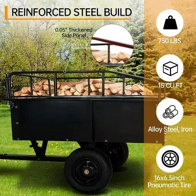 750Lb Heavy Duty Utility Trailer W/Removable Sides, 15 Cu.Ft ATV/Garden Dump Cart, Pneumatic Tires For Lawn Mowers, Tractors, Farm (Black/Yellow) 2 750Lb Heavy Duty Utility Trailer W/Removable Sides, 15 Cu.Ft ATV/Garden Dump Cart, Pneumatic Tires For Lawn Mowers, Tractors, Farm (Black/Yellow) - Image 2