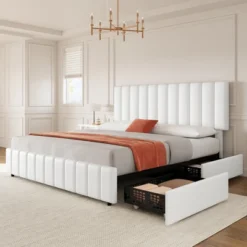 Bed Frame With 4 Storage Drawers, Adjustable Height Headboard, Linen Upholstered Platform BedFrame, Wooden Slats 11 Bed Frame With 4 Storage Drawers, Adjustable Height Headboard, Linen Upholstered Platform BedFrame, Wooden Slats -Garvee Sales GUEST 28c6ec47 74b2 4791 8fad 4d21fa7b0c78