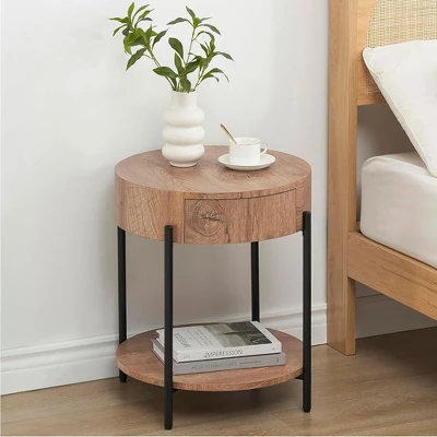 Garvee Round End Table Wood Side Table With Drawer For Living Room, Bedroom And Small Spaces, Brown 3 Garvee Round End Table Wood Side Table With Drawer For Living Room, Bedroom And Small Spaces, Brown - Image 3
