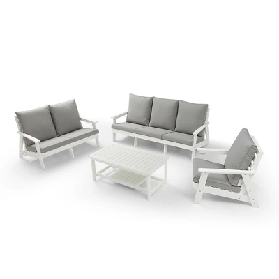 Outdoor Loveseat, Sofa Chair With Cushion, HIPS Frames, Stainless Steel Hardware, Comfortable Armrests Garden Sofa Furniture For Porch, Balcony White 3 Outdoor Loveseat, Sofa Chair With Cushion, HIPS Frames, Stainless Steel Hardware, Comfortable Armrests Garden Sofa Furniture For Porch, Balcony White - Image 3