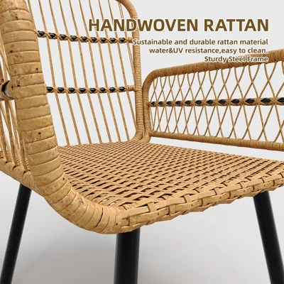 3-Piece Outdoor Bistro Set, Rattan Table And Cushioned Chairs, All-Weather Wicker Patio Conversation Set For Balcony, Porch, Or Garden 3 3-Piece Outdoor Bistro Set, Rattan Table And Cushioned Chairs, All-Weather Wicker Patio Conversation Set For Balcony, Porch, Or Garden - Image 3