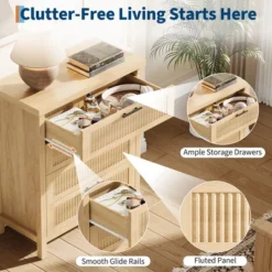 Fluted Drawer Dresser For Bedroom, Mid Century Modern Chest Of Drawers, Wooden Fluted Dresser Chest With Clothes Storage Cabinet, Oak & White 21 Fluted Drawer Dresser For Bedroom, Mid Century Modern Chest Of Drawers, Wooden Fluted Dresser Chest With Clothes Storage Cabinet, Oak & White -Garvee Sales GUEST 2924e3cb 7474 4d78 a810 c8e391428cc4