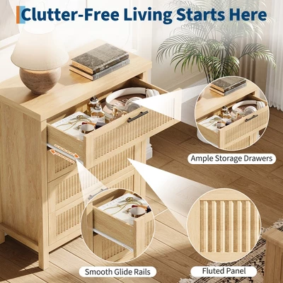 Fluted Drawer Dresser For Bedroom, Mid Century Modern Chest Of Drawers, Wooden Fluted Dresser Chest With Clothes Storage Cabinet, Oak & White 10 Fluted Drawer Dresser For Bedroom, Mid Century Modern Chest Of Drawers, Wooden Fluted Dresser Chest With Clothes Storage Cabinet, Oak & White - Image 10