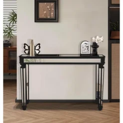 48" Black Mirror Console Table Vintage Wood Grain Carving Process Gorgeous And Noble For Entryway, Sofa Table,Living Room(48''W X 32.3''H X 18D) -Garvee Sales GUEST 2963d337 6fcf 4214 bd6d 458747b7fa73