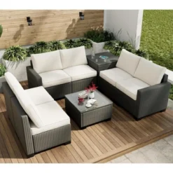 8 Piece Patio Furniture Set, Natural Rattan Wicker Outdoor Sectional With Cream Cushions, Glass Top Table & Hidden Storage 13 8 Piece Patio Furniture Set, Natural Rattan Wicker Outdoor Sectional With Cream Cushions, Glass Top Table & Hidden Storage -Garvee Sales GUEST 29a572dc f063 4283 8871 866399ba5714