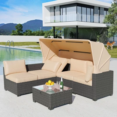 Whizmax 6 Pieces Outdoor Patio Sectional Sofa Couch, Brown PE Wicker Furniture Conversation Sets With Beige Cushions & Glass Coffee Table 6 Whizmax 6 Pieces Outdoor Patio Sectional Sofa Couch, Brown PE Wicker Furniture Conversation Sets With Beige Cushions & Glass Coffee Table - Image 6