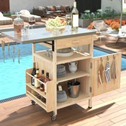 40.5" Outdoor Grill Cart With Stainless Steel Top, Rolling Buffet Serving Cart With Drop Leaf, Patio Kitchen Island Cart For Garden Poolside -Garvee Sales GUEST 29e7bcf8 015b 48dc 9a54 de509b680306