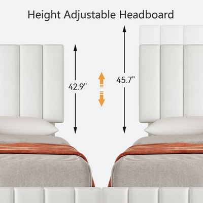 Bed Frame With 4 Storage Drawers, Adjustable Height Headboard, Linen Upholstered Platform BedFrame, Wooden Slats 4 Bed Frame With 4 Storage Drawers, Adjustable Height Headboard, Linen Upholstered Platform BedFrame, Wooden Slats - Image 4