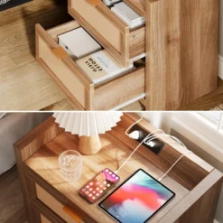 Night Stand Set Of 2, Bedside Tables With Charging Station, Rattan End Tables, Boho Bed Side Tables, Wood Nightstands Set Of 2 With Drawer 11 Night Stand Set Of 2, Bedside Tables With Charging Station, Rattan End Tables, Boho Bed Side Tables, Wood Nightstands Set Of 2 With Drawer -Garvee Sales GUEST 29ed686b 55c1 420b 816f dbfd44fecc64