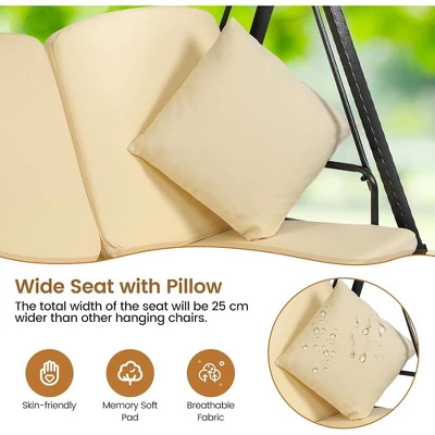 Whizmax 3 Seater Outdoor Porch Swing, Patio Swing Chair And Canopy, Adjustable Shade, Removable Cushion, Suitable For Balcony, Garden, Antique White 5 Whizmax 3 Seater Outdoor Porch Swing, Patio Swing Chair And Canopy, Adjustable Shade, Removable Cushion, Suitable For Balcony, Garden, Antique White - Image 5