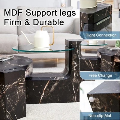 Modern Coffee Tables Set Of 2, Coffee Table With Detachable Nightstand, Accent Center Table With Glass Top Side Table For Bedroom Office 7 Modern Coffee Tables Set Of 2, Coffee Table With Detachable Nightstand, Accent Center Table With Glass Top Side Table For Bedroom Office - Image 7