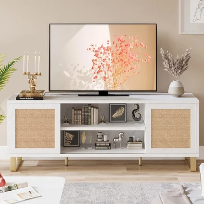 Garvee 65 Inch Rattan TV Stand, Entertainment Center With Doors And Shelves, Modern TV Console Table, Low TV Console Media Cabinet For Living Bedroom 1 Garvee 65 Inch Rattan TV Stand, Entertainment Center With Doors And Shelves, Modern TV Console Table, Low TV Console Media Cabinet For Living Bedroom