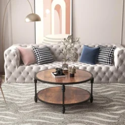 2-Tier Round Wood Coffee Table With Storage Shelf & Roman Column Metal Frame – Rustic Circle Center Table 12 2-Tier Round Wood Coffee Table With Storage Shelf & Roman Column Metal Frame – Rustic Circle Center Table -Garvee Sales GUEST 2acecdc6 00ea 4fbb 8afd 7b7ae3b23094