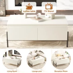 Garvee Coffee Table With 2 Handle-free Drawers White Center Table With Open Storage Shelf -Garvee Sales GUEST 2af7ac16 1e8a 4831 8acf e898051fd8e1