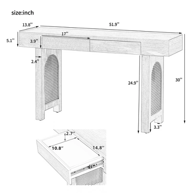 51.9" Console Table With 2 Drawers, Wooden Entryway Table, Narrow Sofa Table, Behind Couch Table For Living Room Hallway Foyer 2 51.9" Console Table With 2 Drawers, Wooden Entryway Table, Narrow Sofa Table, Behind Couch Table For Living Room Hallway Foyer - Image 2