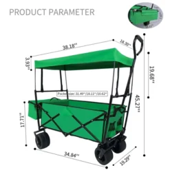 Garvee Collapsible Wagon, Folding Garden Outdoor Park Utility Wagon, Picnic Camping Cart With Wheels For Outdoor Garden, Green