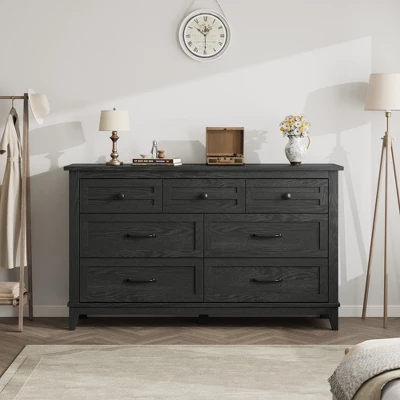 7 Dresser For Bedroom, 54" Wide Drawer Dresser With Storage Freestanding, Wooden Closet Storage Chest For Living Room, Bedroom, Office 7 7 Dresser For Bedroom, 54" Wide Drawer Dresser With Storage Freestanding, Wooden Closet Storage Chest For Living Room, Bedroom, Office - Image 7
