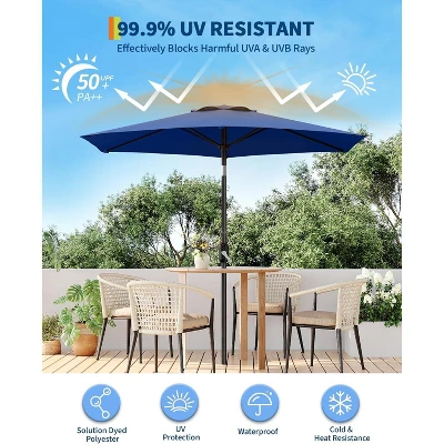 7.5Ft Outdoor Patio Umbrella With Push-Button Tilt And Crank, 6 Sturdy Ribs, UV-Resistant For Garden, Poolside, Patio, Backyard-Navy Blue 3 7.5Ft Outdoor Patio Umbrella With Push-Button Tilt And Crank, 6 Sturdy Ribs, UV-Resistant For Garden, Poolside, Patio, Backyard-Navy Blue - Image 3