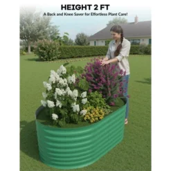 2 Pack Steel Raised Garden Bed 4x2x2ft,Metal Deep Root Planter Box For Vegetables Flowers Herbs,Large Oval Garden Planting Bed,Easy Assembly