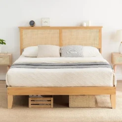 Deluxe Solid Wood Bed Frame With Natural Rattan Headboard,Platform Bed Frame, Mattress Foundation, Noise-Free, No Box Spring Needed 11 Deluxe Solid Wood Bed Frame With Natural Rattan Headboard,Platform Bed Frame, Mattress Foundation, Noise-Free, No Box Spring Needed -Garvee Sales GUEST 2c340f7b ecce 4633 a553 50fb83737832