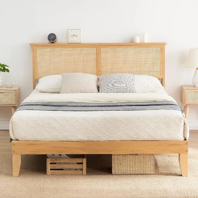 Deluxe Solid Wood Bed Frame With Natural Rattan Headboard,Platform Bed Frame, Mattress Foundation, Noise-Free, No Box Spring Needed 6 Deluxe Solid Wood Bed Frame With Natural Rattan Headboard,Platform Bed Frame, Mattress Foundation, Noise-Free, No Box Spring Needed - Image 6