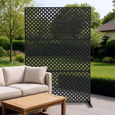 Metal Privacy Screen Outdoor 71"x47", Freestanding Decorative Privacy Fence Panel For Patio, Balcony, Deck, Garden, Indoor, Black Rustic 2 Metal Privacy Screen Outdoor 71"x47", Freestanding Decorative Privacy Fence Panel For Patio, Balcony, Deck, Garden, Indoor, Black Rustic - Image 2