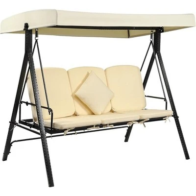 Whizmax 3 Seater Outdoor Porch Swing, Patio Swing Chair And Canopy, Adjustable Shade, Removable Cushion, Suitable For Balcony, Garden, Antique White 7 Whizmax 3 Seater Outdoor Porch Swing, Patio Swing Chair And Canopy, Adjustable Shade, Removable Cushion, Suitable For Balcony, Garden, Antique White - Image 7