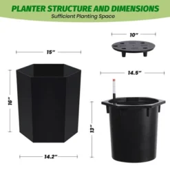 16 Inch Tall Planters Set Of 2, Self Watering Pots With Water Level Monitor, Bottom Wheels And Drainage Hole, Outdoor & Indoor Plant Pots For Patio