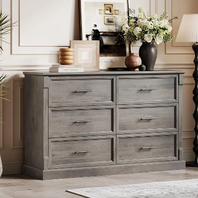 6 Drawer Dresser For Bedroom, Framhouse Large Chest Of Drawers With Metal Handles, Rustic Double Wood Dresser, Storage Dressers Organizer 8 6 Drawer Dresser For Bedroom, Framhouse Large Chest Of Drawers With Metal Handles, Rustic Double Wood Dresser, Storage Dressers Organizer - Image 8