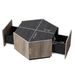 Coffee Table Hexagonal Wood Rural Style Table With 2 Storage Drawers Center Table For Living Room Bedrooms Light Oak